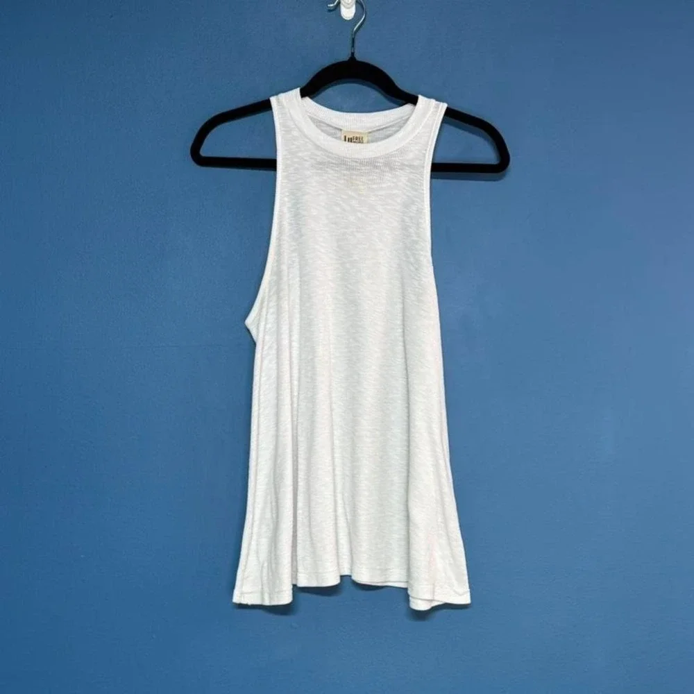 Free People Ribbed Tank Top Women's Size Medium White High Neck Flare Boho Indie
